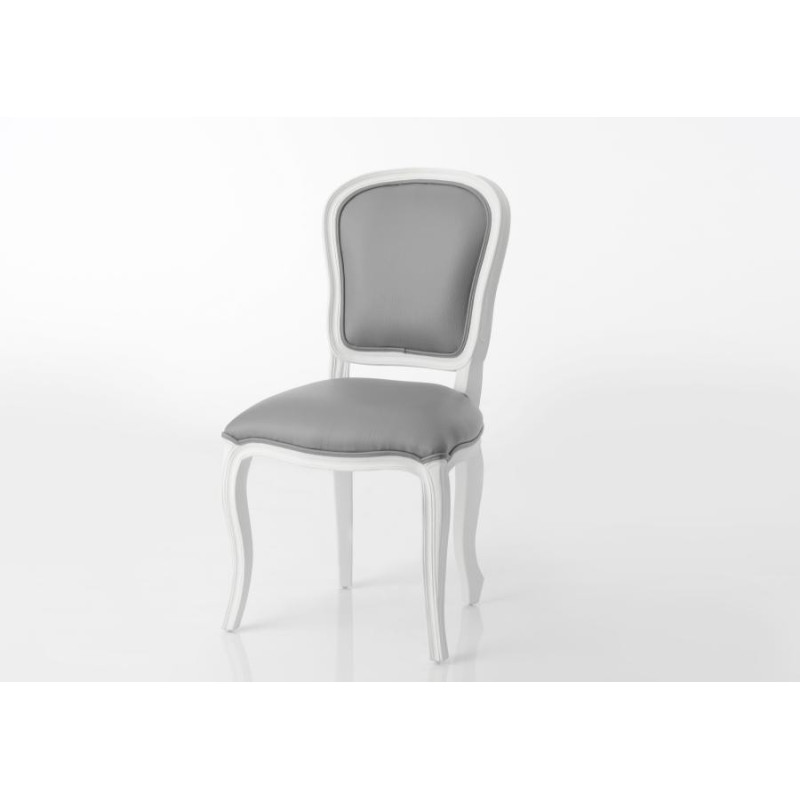 Chaise Baroque chic bois blanc et tissu gris Murano Céleste