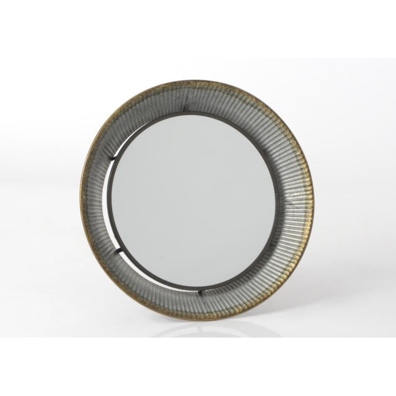 Miroir rond vintage métal argenté diamètre 88 cm