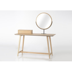 Coiffeuse style contemporain miroir rond en bois naturel