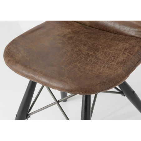 Chaise style factory métal noir et housse en cuir marron vieilli