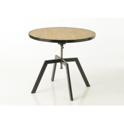 Table basse ronde industrielle réglable bois et métal