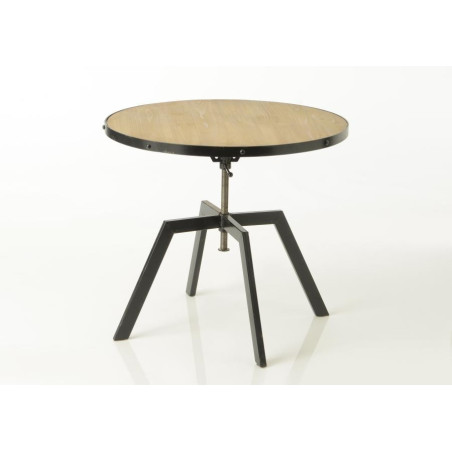 Table basse ronde industrielle réglable bois et métal