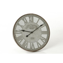 Horloge ronde vintage en zinc et miroir ANTIQUITES diamètre 50 CM