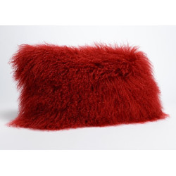 Coussin laine d'agneau rouge 30X50 cm