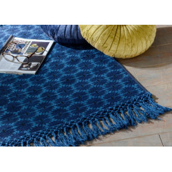 Grand tapis 100 % coton imprimé bleu FANTASY 160X230 cm
