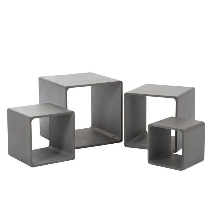 Set de 4 tables gigognes carrées moderne en bois gris