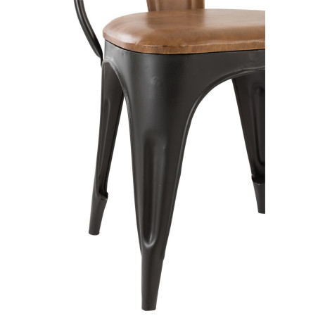 Chaise bistrot indus en cuir camel et métal noir