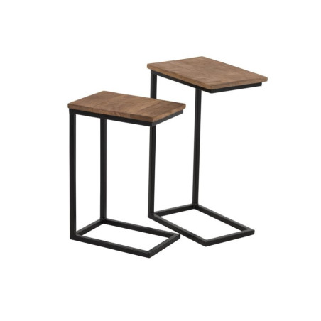 Set de 2 tables gigognes en métal noir plateau bois naturel