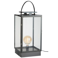 Lampe moderne lanterne en acier et verre noir