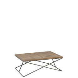 Table de salon rectangulaire plateau teck pieds croisés métal