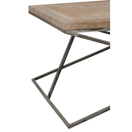 Table de salon rectangulaire plateau teck pieds croisés métal