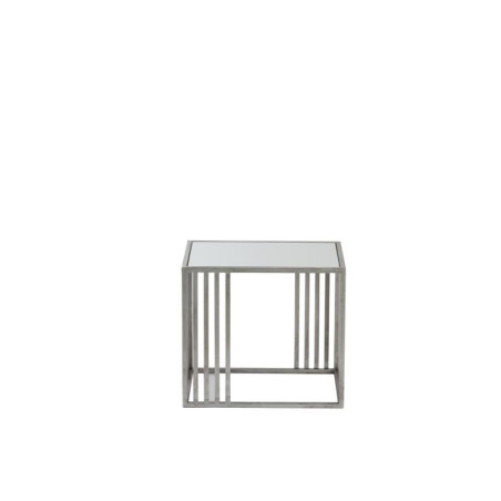 Bout de canapé carré moderne métal gris argenté