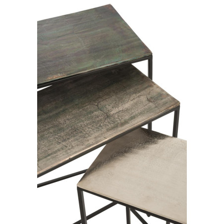 Set de 3 tables gigognes rectangulaires design noir vieilli