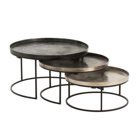 Set de 3 tables gigognes rondes exotique en métal 3 tons de couleurs