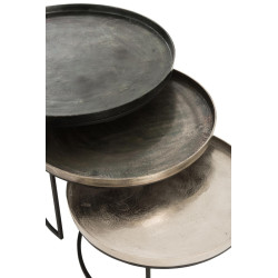 Set de 3 tables gigognes rondes exotique en métal 3 tons de couleurs