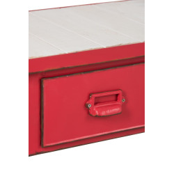 Bureau vintage en bois patiné usé rouge et blanc