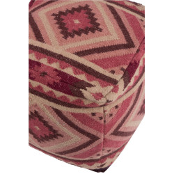 Pouf carré laine rose et blanc motifs Gypsy Bohème chic