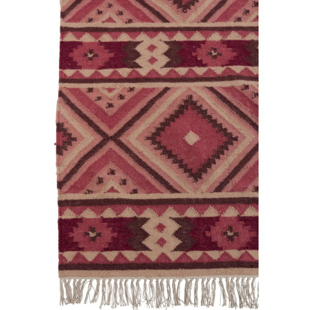 Tapis rectangulaire en laine rose et blanc motifs Gypsy Bohème chic