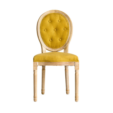Chaise médaillon en tissu moutarde