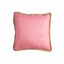 Coussin bord rotin rose et rouge