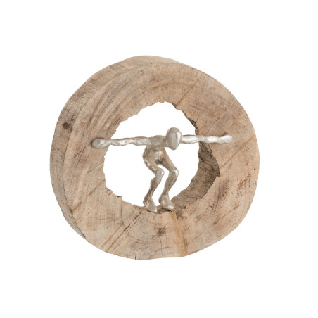 Statut personnage saut en bois naturel et aluminium