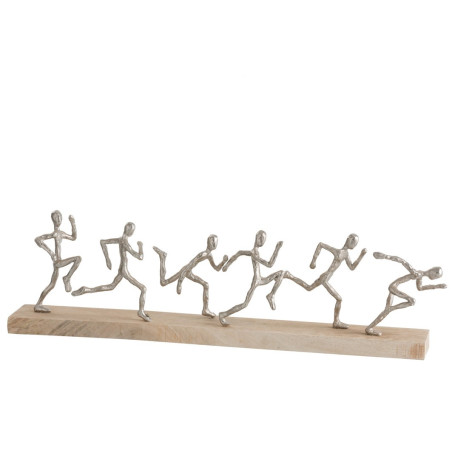 Statue sur socle 6 coureurs aluminium et bois