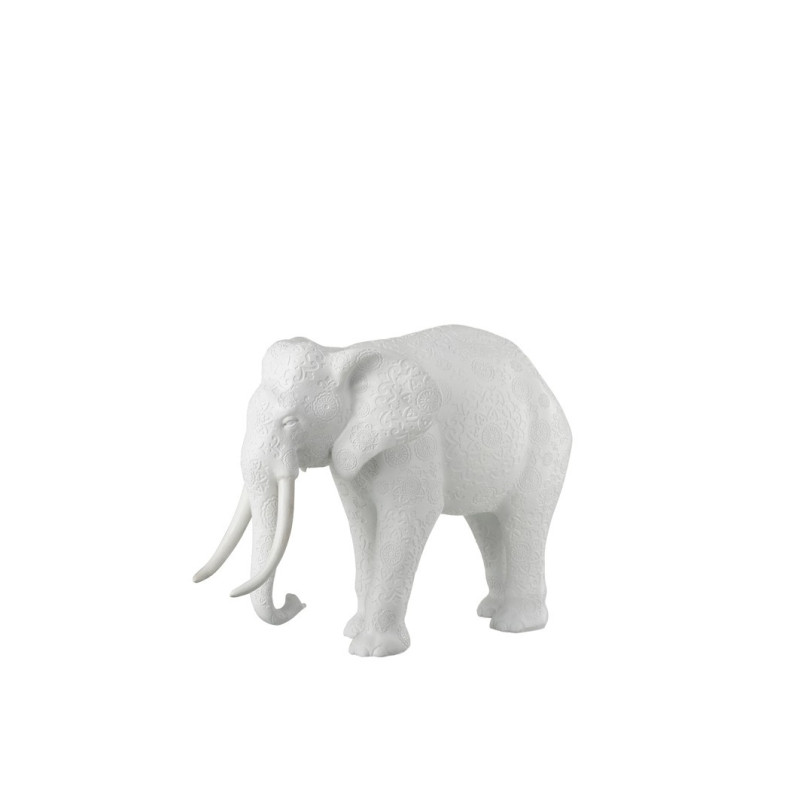 Éléphant motifs fleurs  en résine blanche