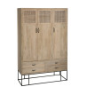 Armoire 3 portes 4 tiroirs rotin tissé bois manguier naturel