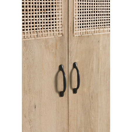 Armoire 3 portes 4 tiroirs rotin tissé bois manguier naturel