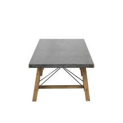 Table de salon industriel pieds tréteaux bois naturel et plateau métal zinc