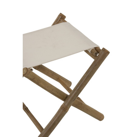 Tabouret pliable en bambou naturel et textile blanc