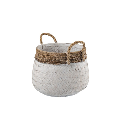 Panier boule avec anses Etnique chic blanc