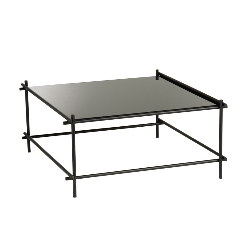 Table de salon carré moderne noire métal et verre Jungle