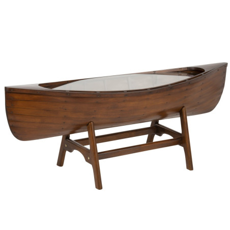 Table de salon bateau sur socle en bois marron