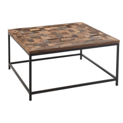 Table basse carré bois recyclé naturel Mosaïque