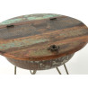 Bout de canapé ronde vintage  avec abattant en bois recyclé et métal vieilli
