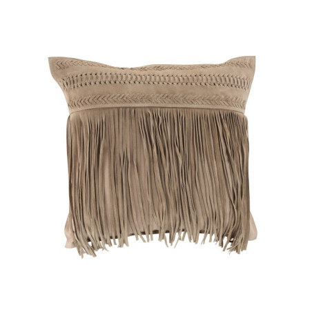 Coussin Franges en cuir beige J-Line