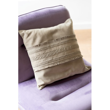 Coussin Franges en cuir beige J-Line