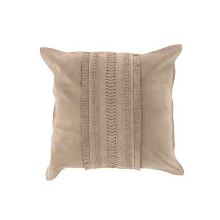 Coussin Franges en cuir beige J-Line