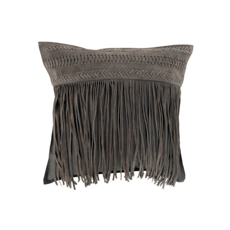 Coussin Franges en cuir gris J-Line