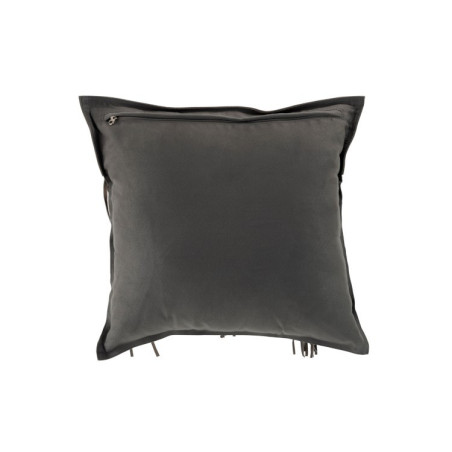 Coussin Franges en cuir gris J-Line