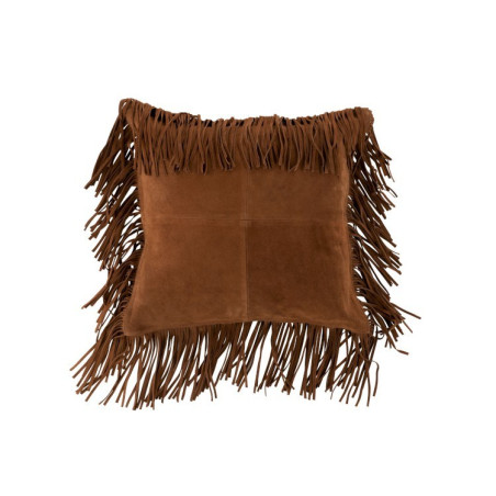 Coussin Franges en cuir cognac J-Line