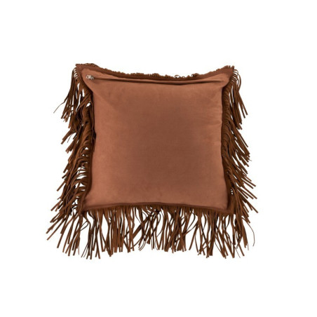 Coussin Franges en cuir cognac J-Line