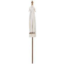 Parasol exotique sur pied en bois et coton blanc macramé