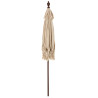 Parasol Exotique Floche sur pied en bois et tissu beige clair coquillages et pompons