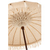 Parasol Exotique Floche sur pied en bois et tissu beige clair coquillages et pompons