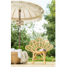 Parasol Exotique Floche sur pied en bois et tissu beige clair coquillages et pompons