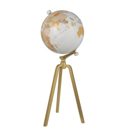 Globe sur pied marbre blanc métal or
