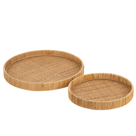 Ensemble de 2 plateaux rond rotin naturel