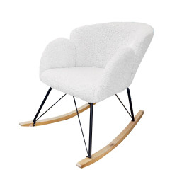 Rocking chair design Rhapsody tissu blanc effet laine bouclée
